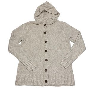 Chunky Knit Button Down Sweater Jacket with Hood